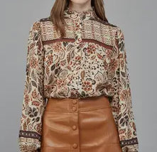 Cream/Brown Floral Blouse