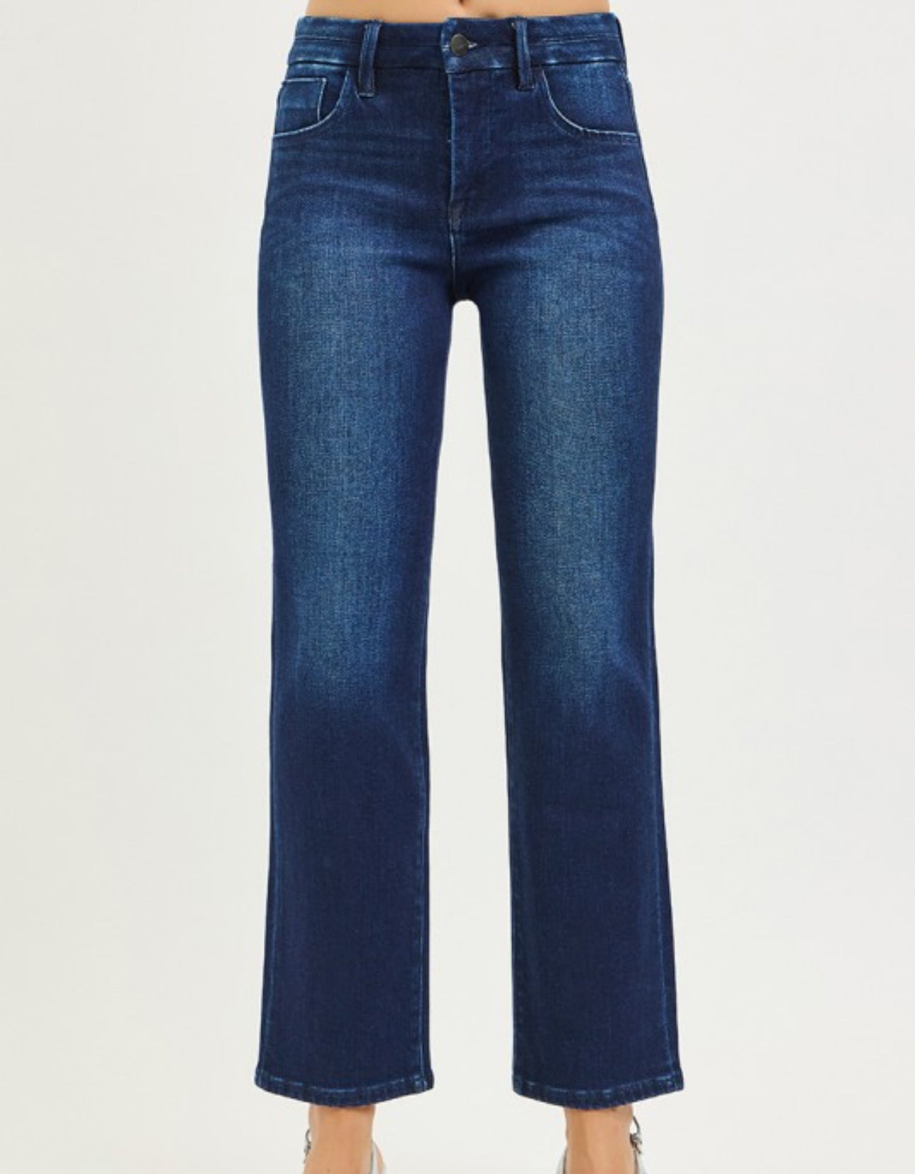 Risen Dark Mid Rise Ankle Straight Jeans
