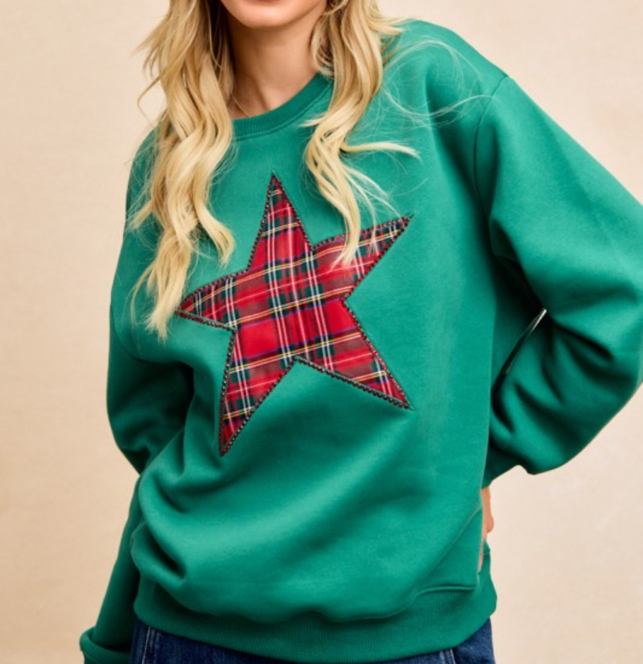 Dark Green Plaid Star Top