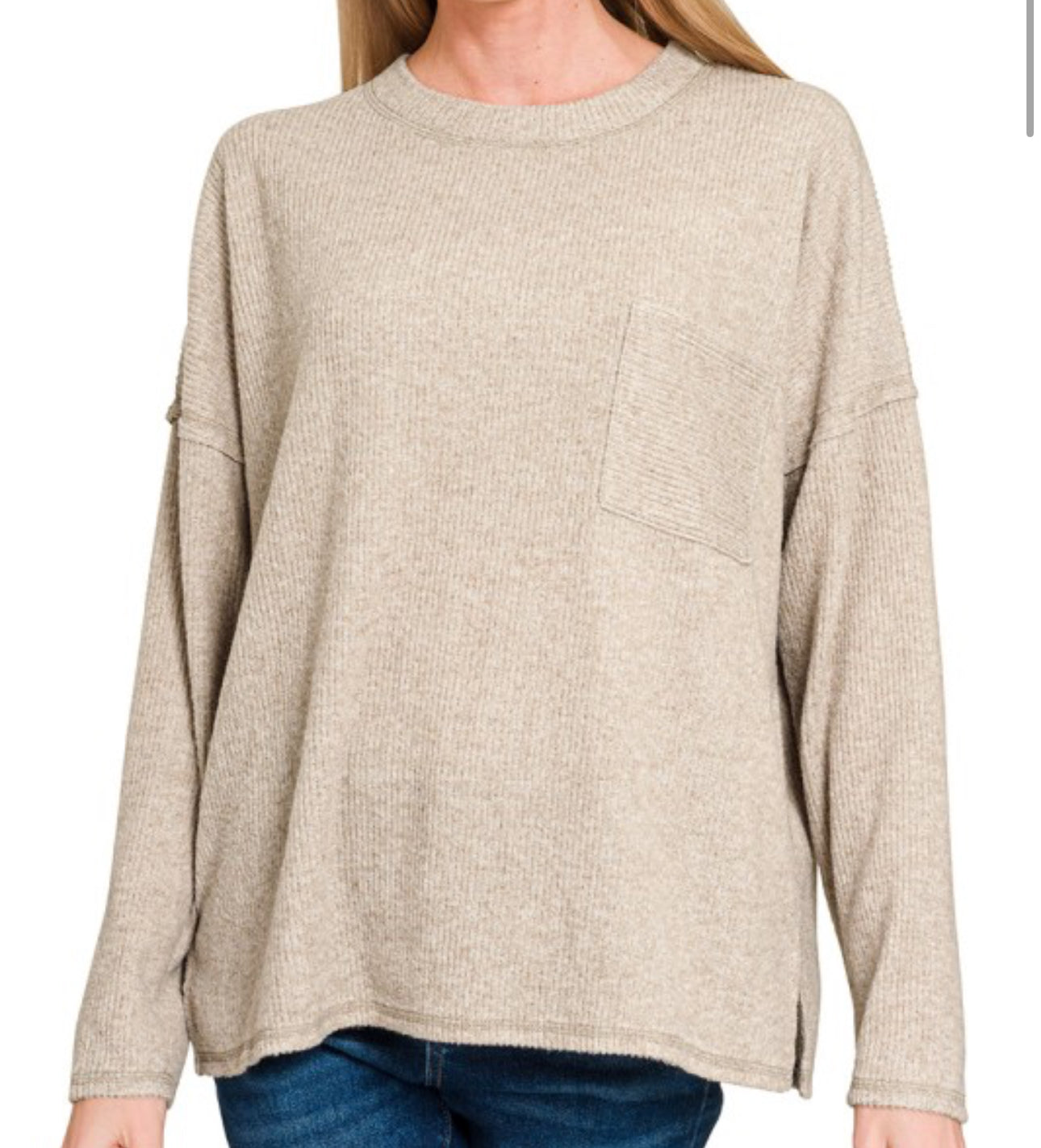 Ribbed Brushed Melange Pocket Sweater