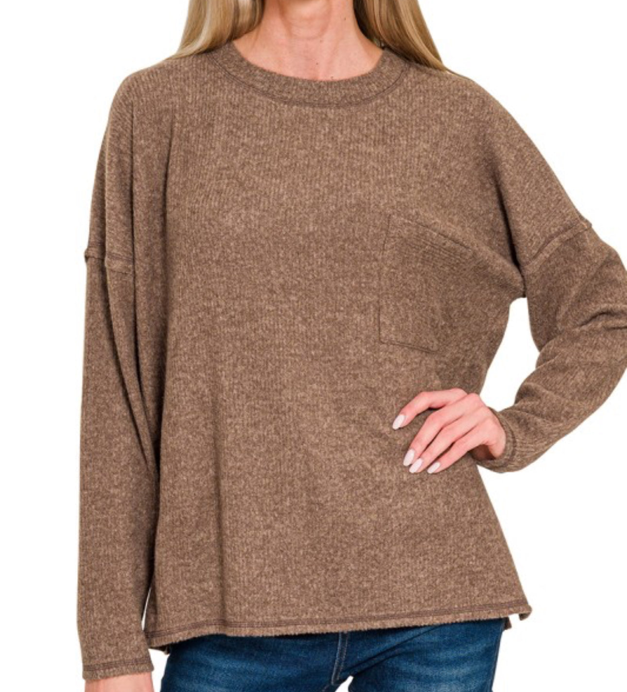 Ribbed Brushed Melange Pocket Sweater
