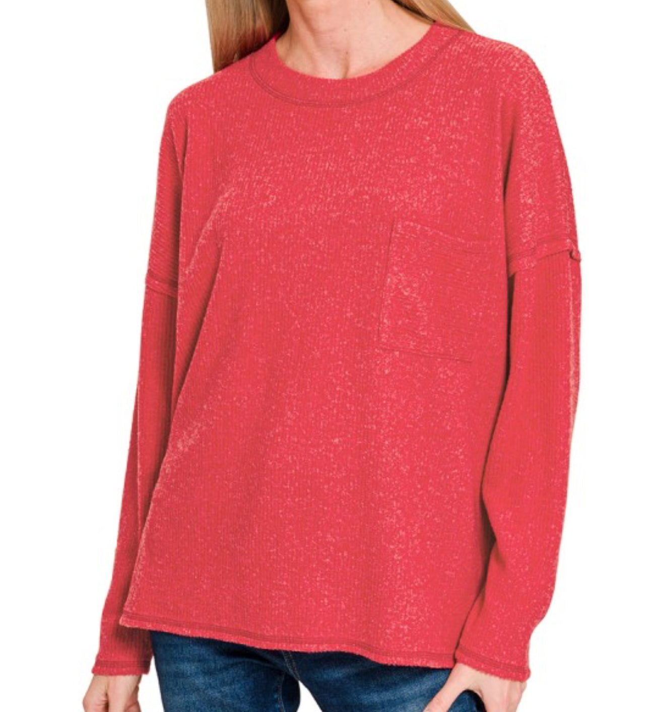 Ribbed Brushed Melange Pocket Sweater