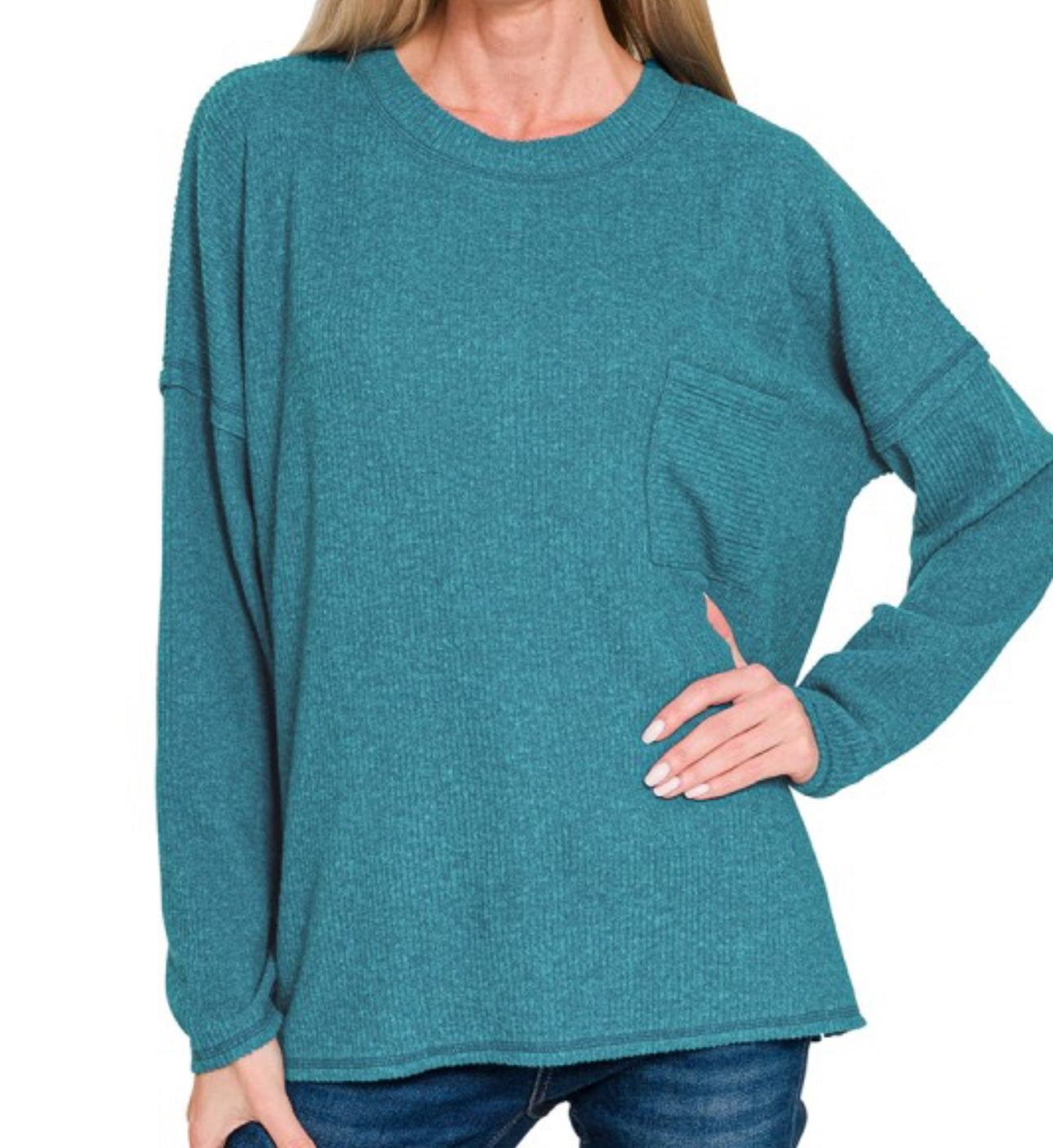 Ribbed Brushed Melange Pocket Sweater