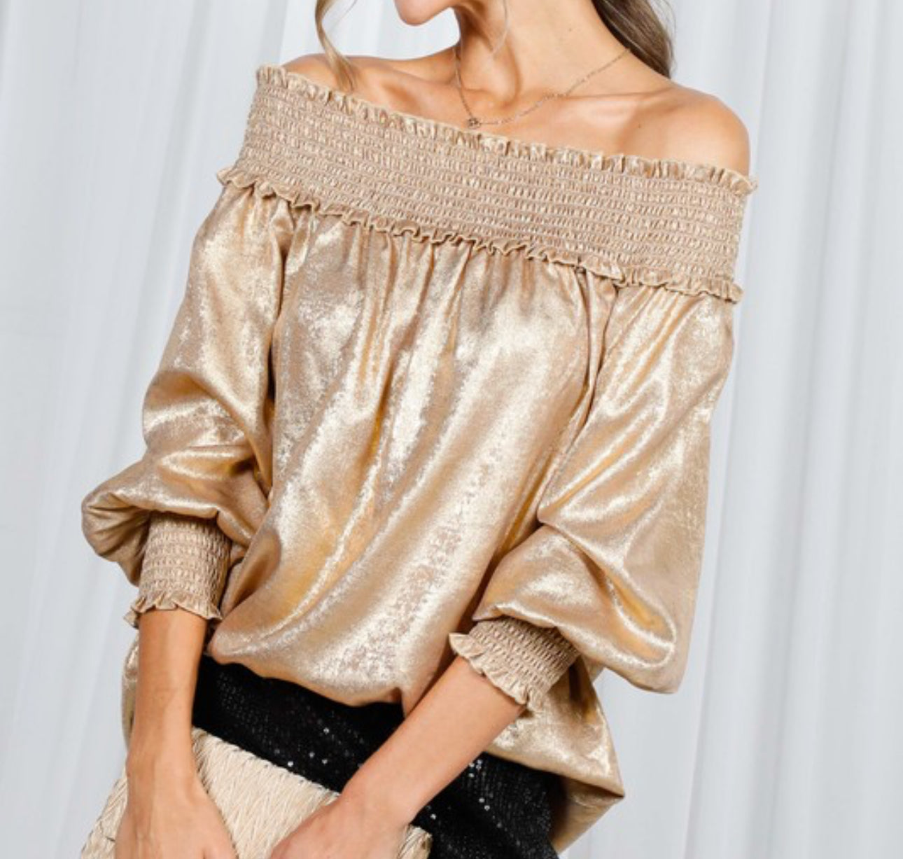 Gold Off The Shoulder Metallic Top