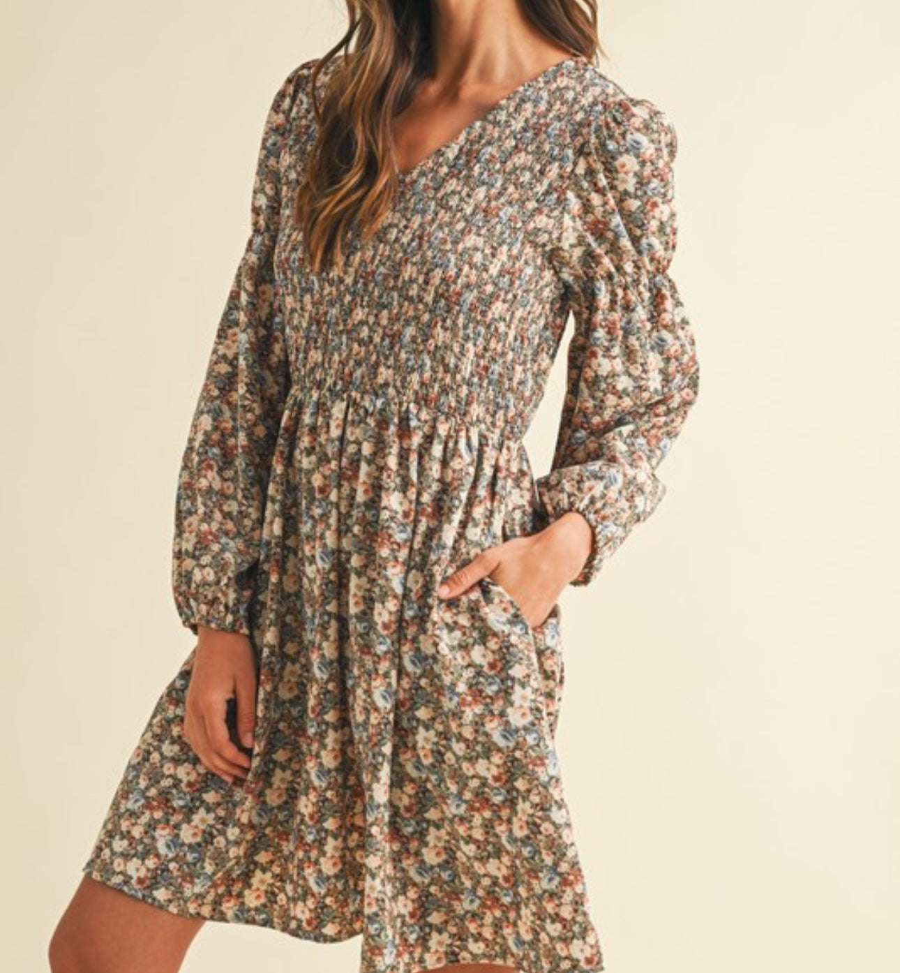 Brown Vintage Flower Dress