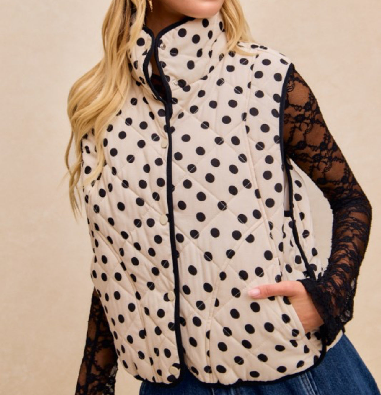 Cream/Black Polka Dot Vest