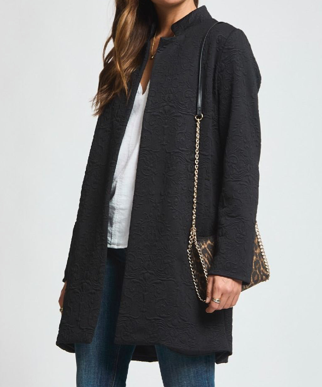 Black Jacquard Midi Coat