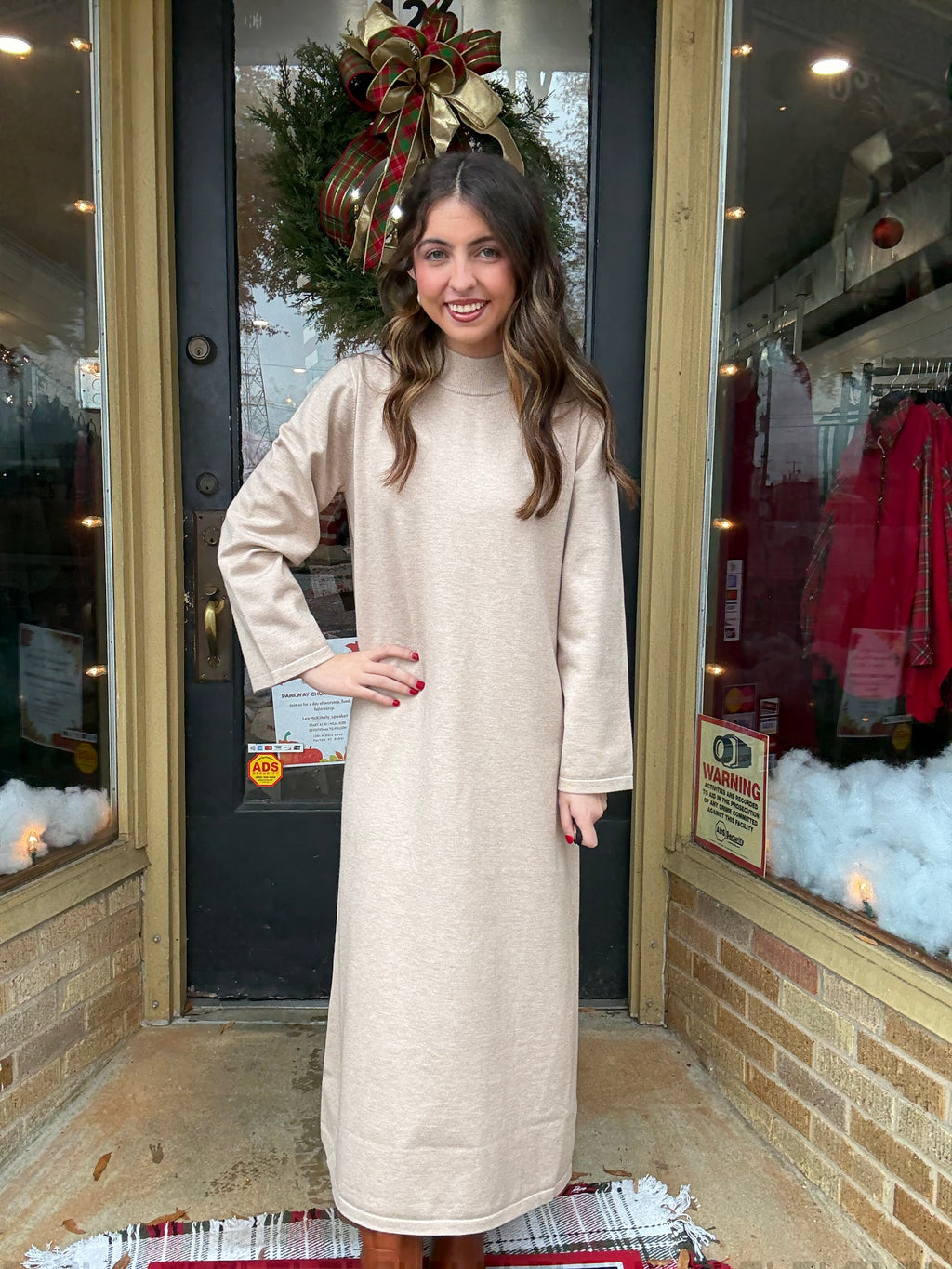 Sand Mock Neck Midi Dress