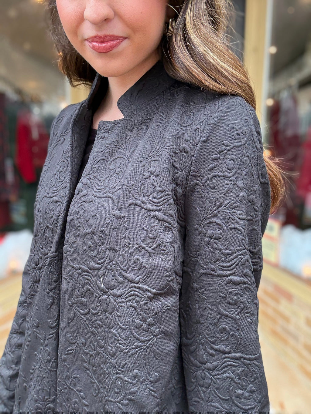 Black Jacquard Midi Coat