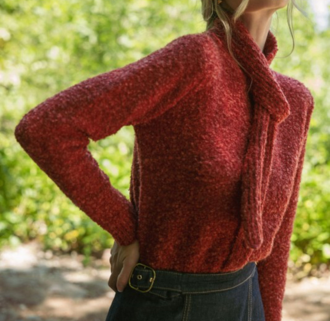 Burgundy Tie Neck Sweater Cardigan