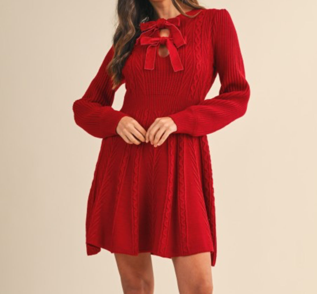 Dark Red Velvet Sweater Dress