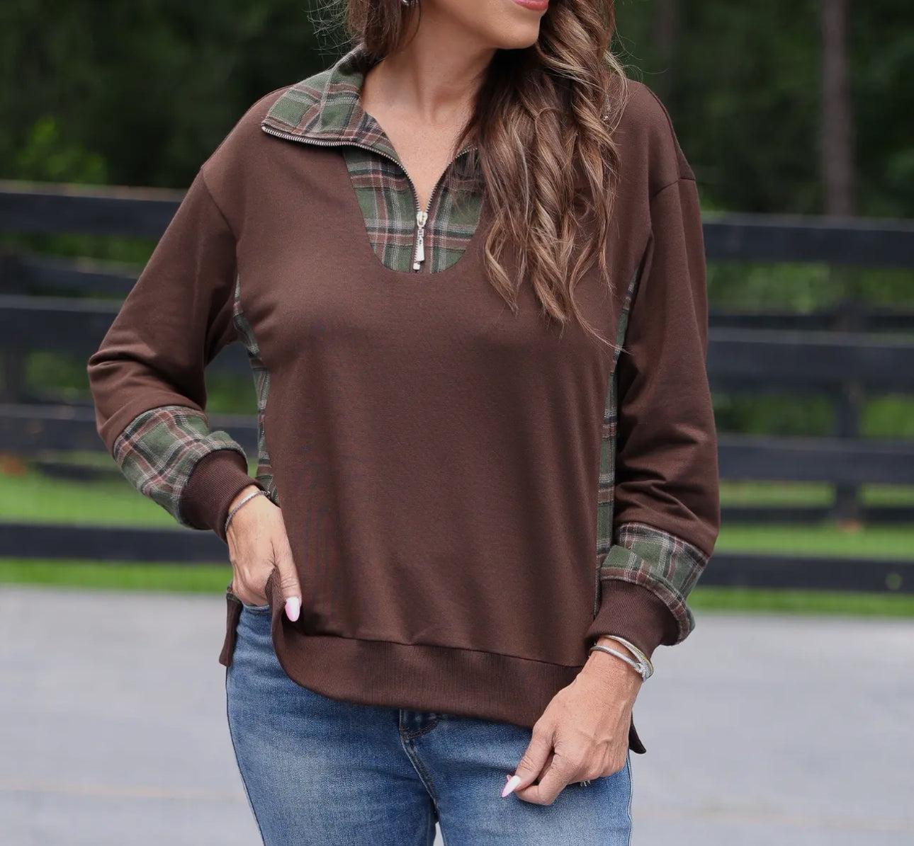 Chocolate/Olive Plaid Pullover