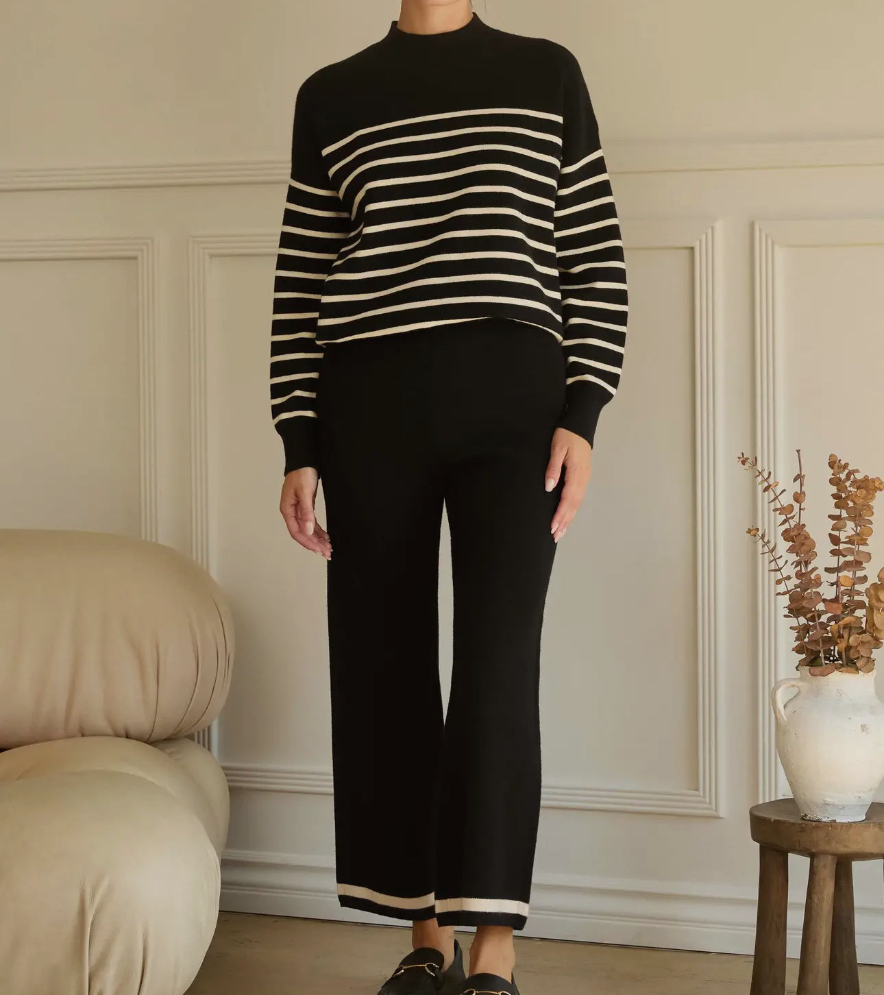 Black/Cream Striped Knit Pants