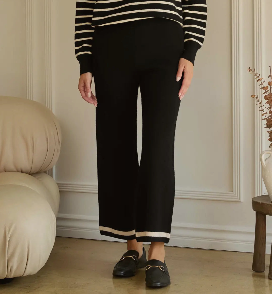 Black/Cream Striped Knit Pants