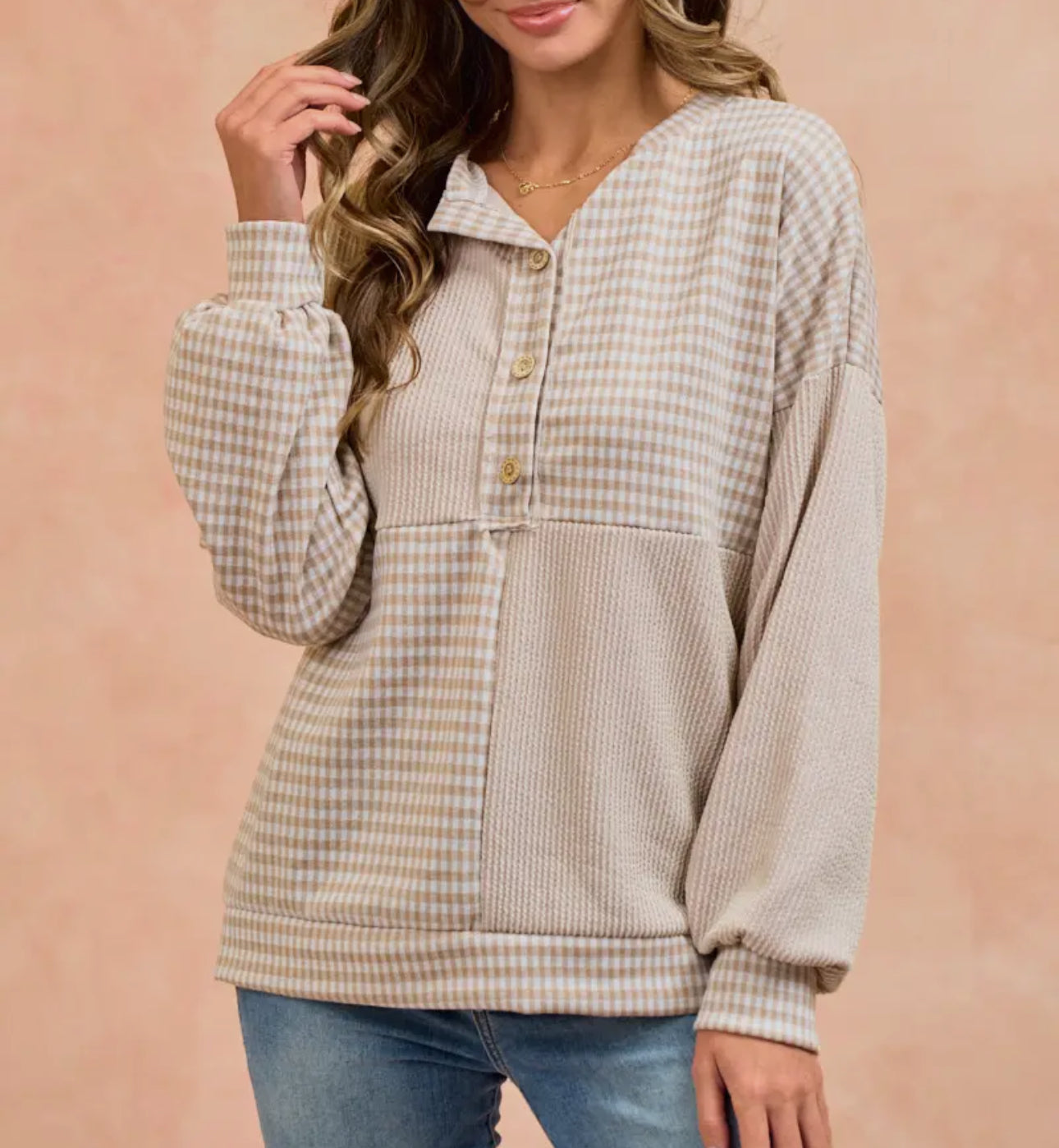 Taupe Check Top