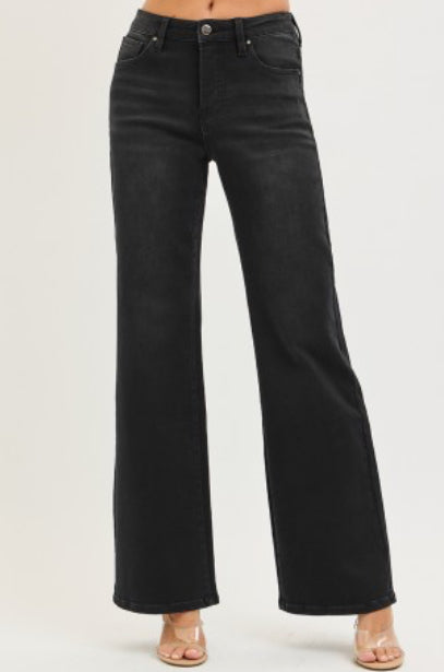 Risen Black Wide Leg Jeans