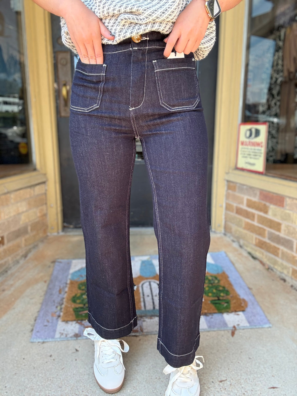 Mica Wide Leg Crop Jean- Deep Cove
