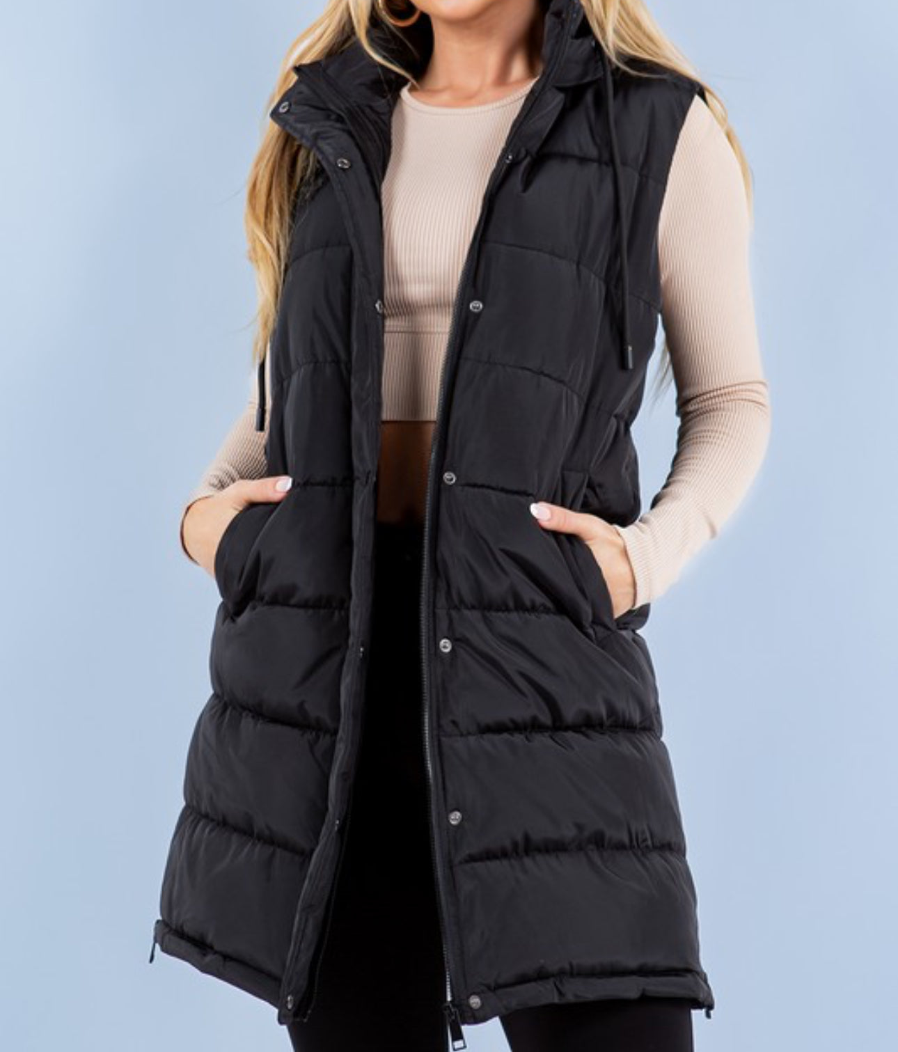 Puffer Long Vest - Black