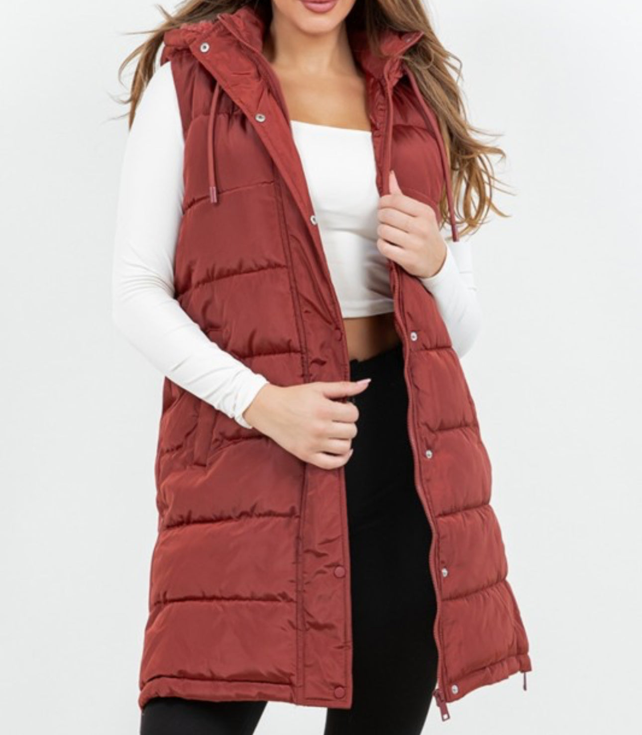 Puffer Long Vest- Brick
