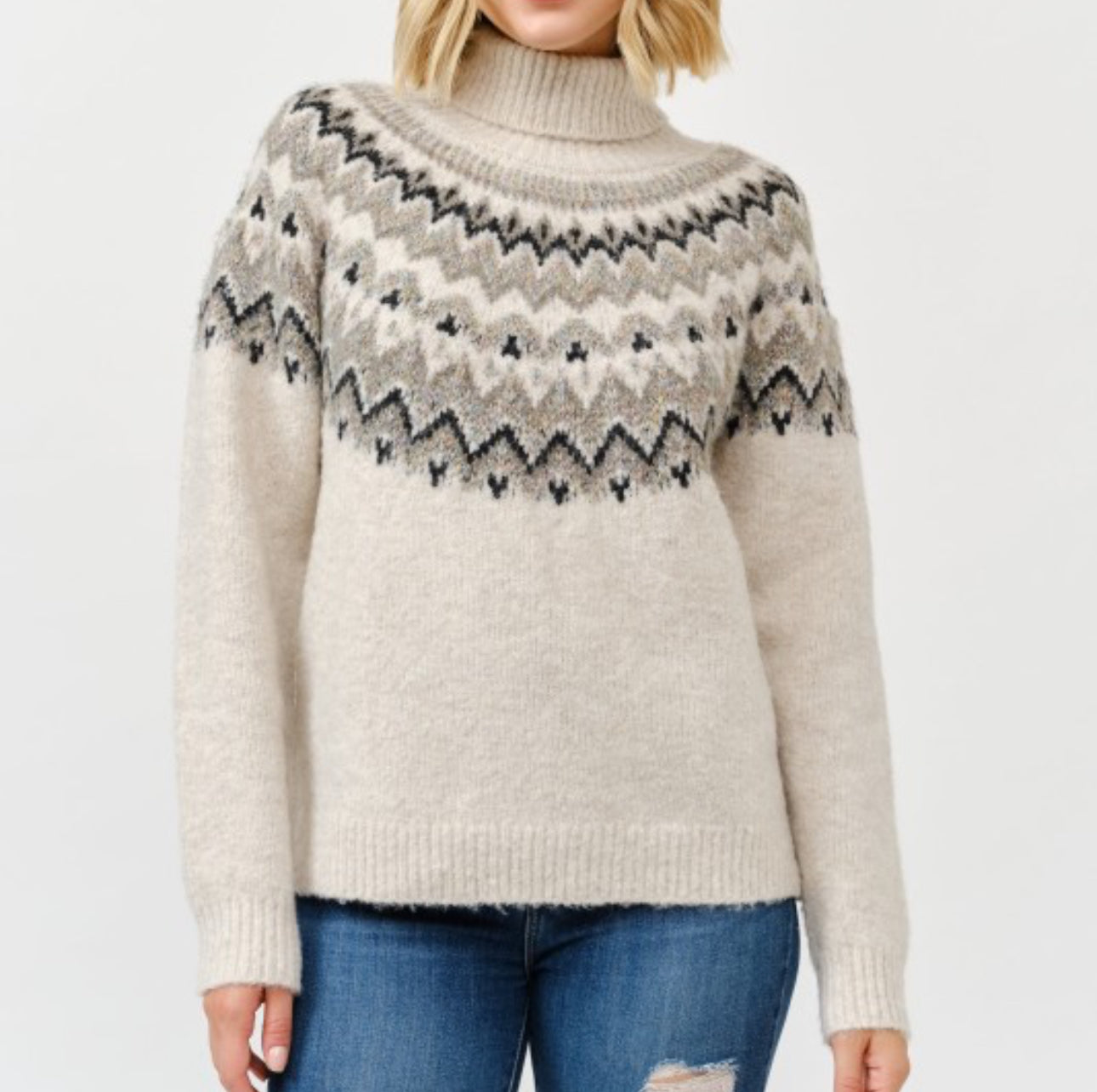 Khaki Turtleneck Embellished Sweater