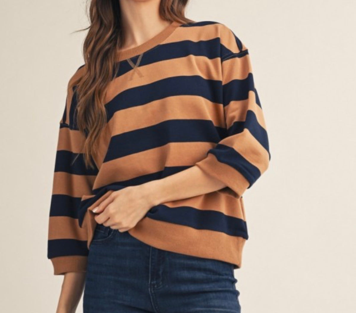 Just the Two of Us Top- Caramel/Navy