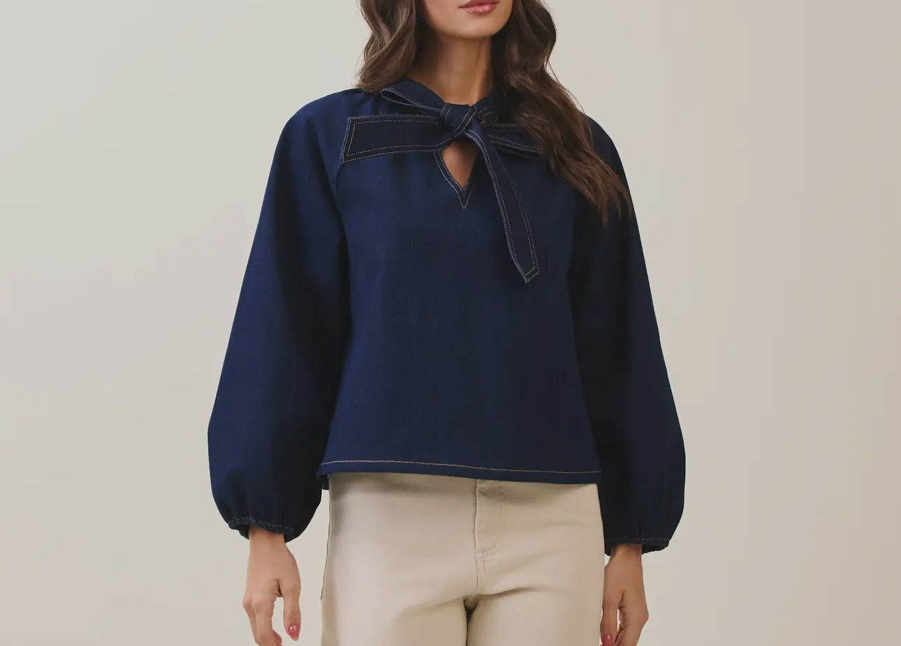 Denim Bow Blouse