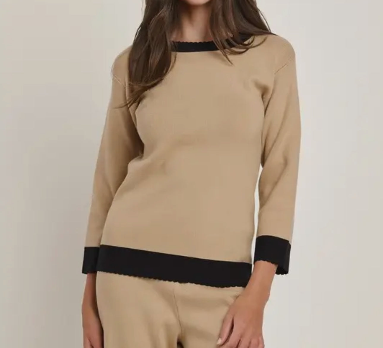 Taupe/Black Scalloped Sweater