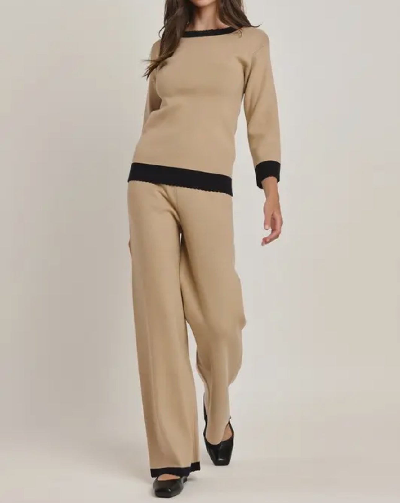 Taupe/Black Scalloped Pants