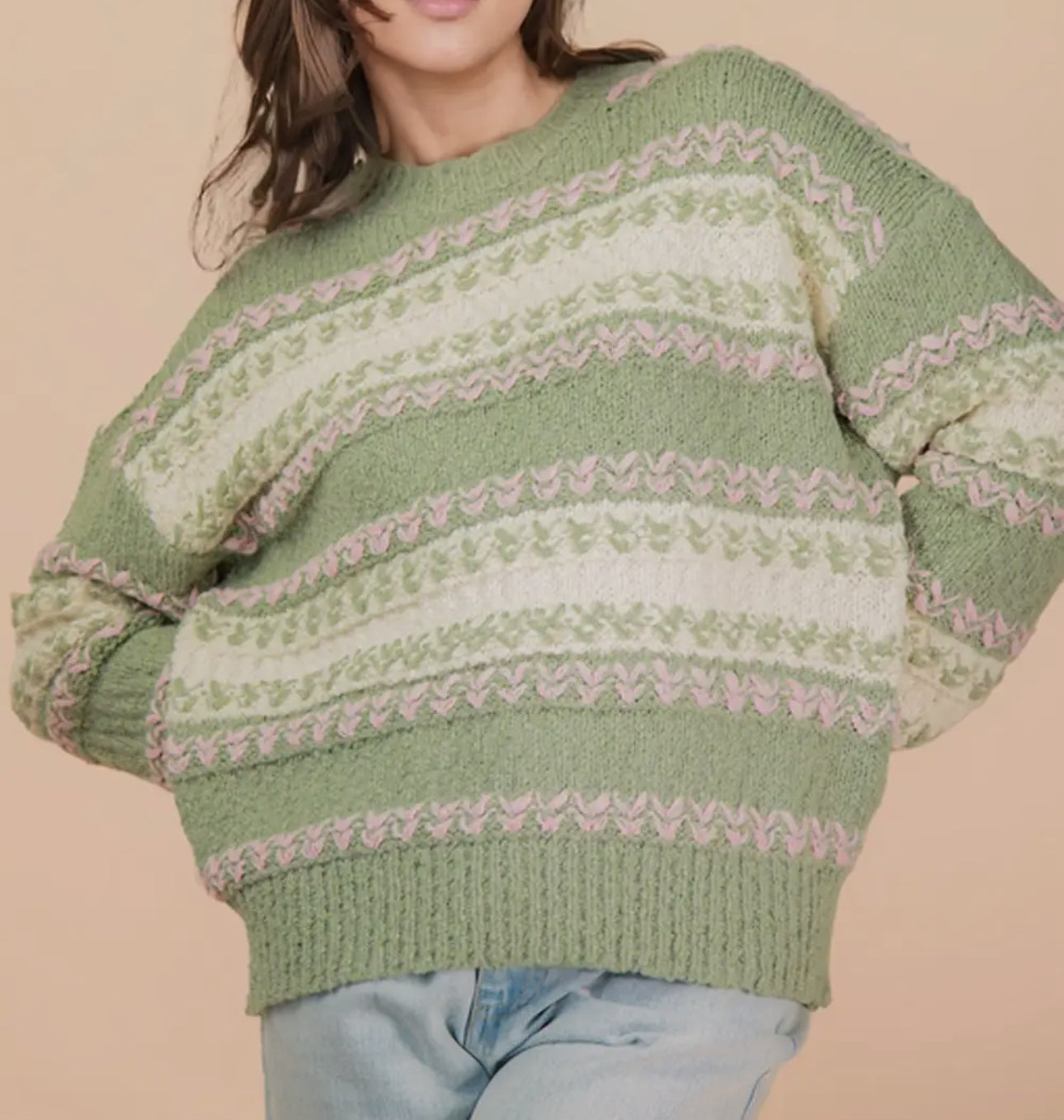 Sage/Pink Knit Sweater