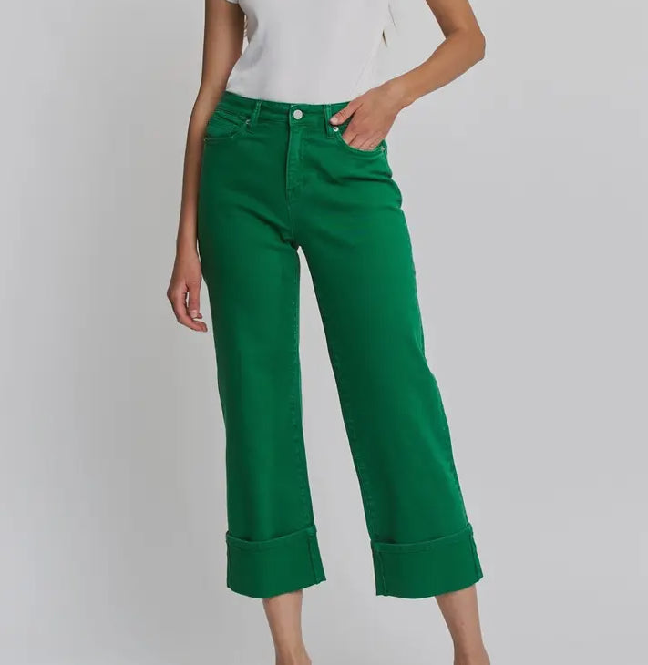 Mica Green Crop Cuff Jeans