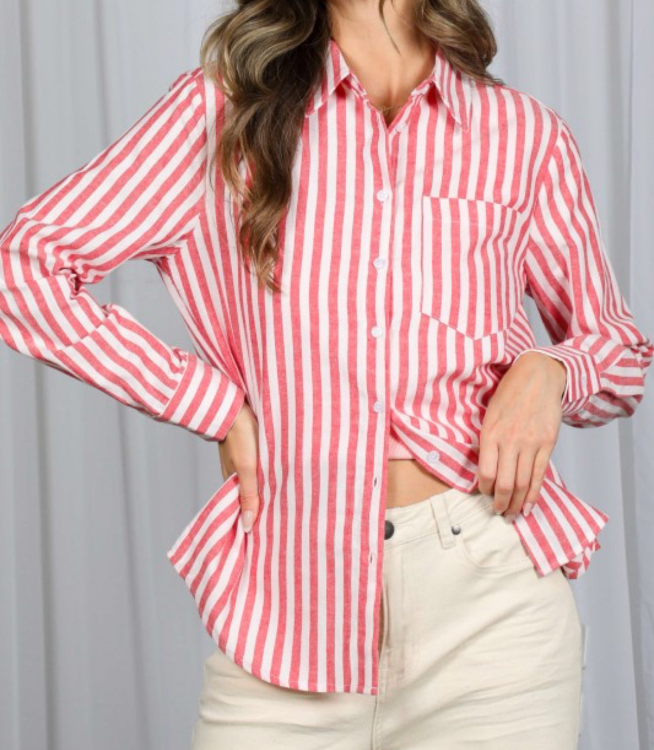 Red Striped Button Up