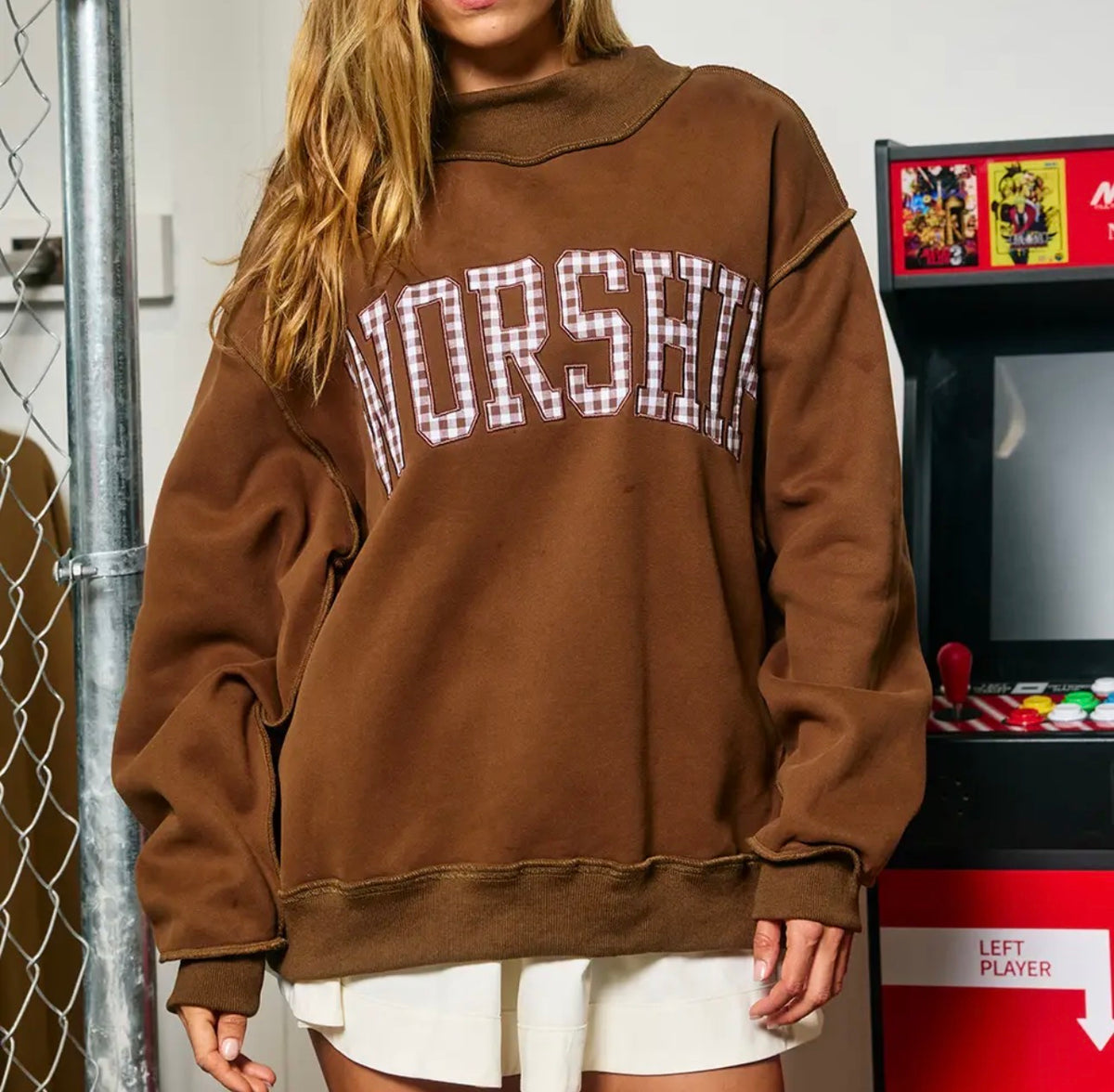 "Worship" Brown Mock Neck Sweatshirt