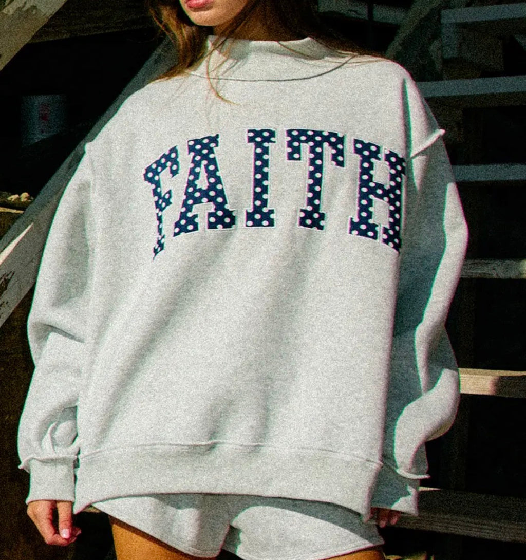 "Faith" Polka Dot Mock Neck Sweatshirt