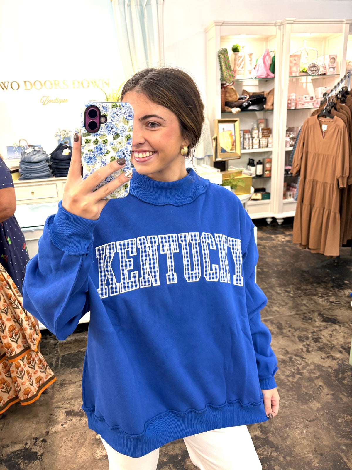Kentucky Gingham Mock Neck Sweatshirt