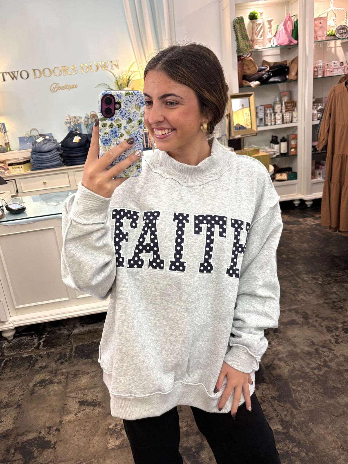 "Faith" Polka Dot Mock Neck Sweatshirt