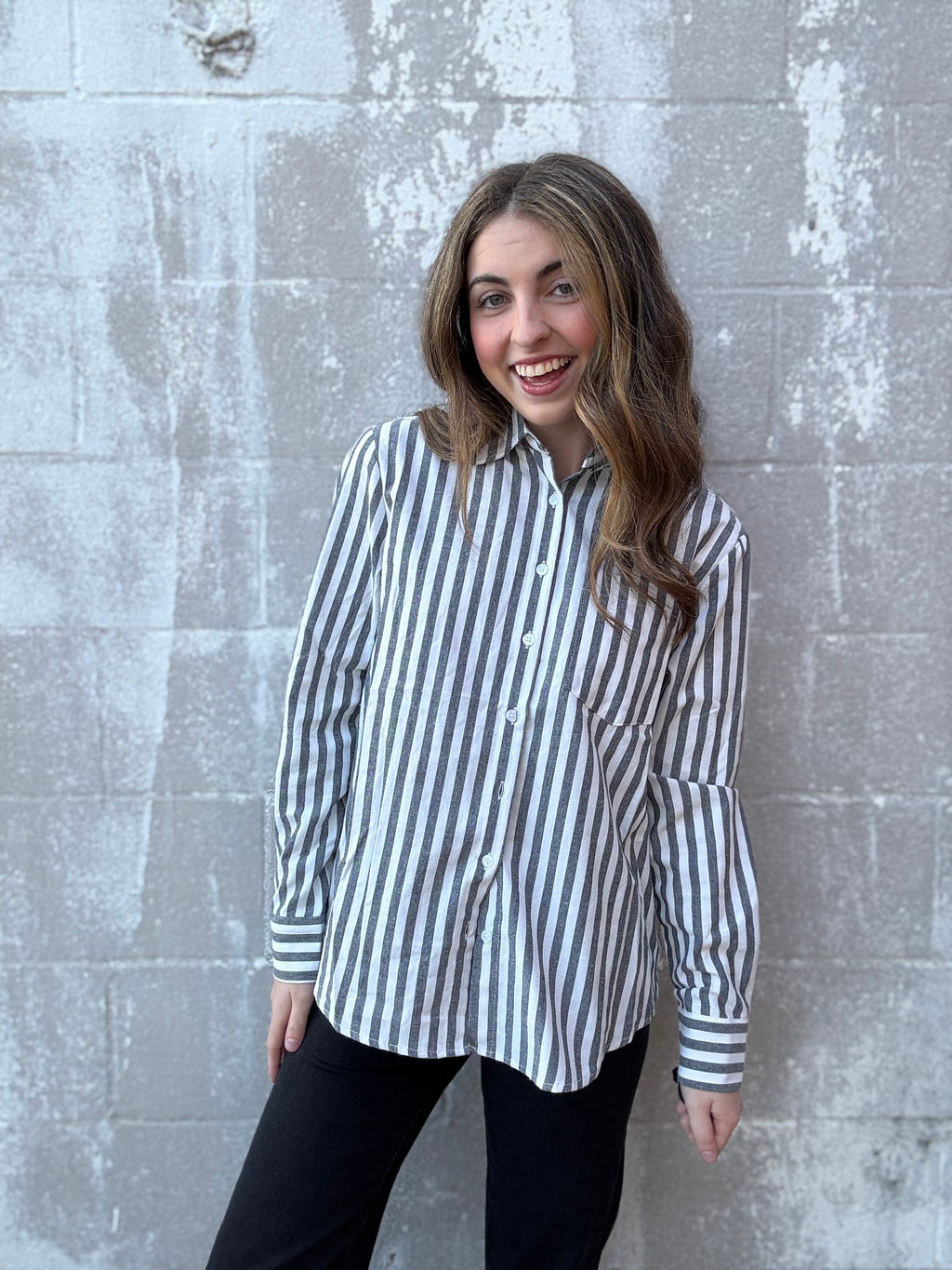 Black Striped Button Up