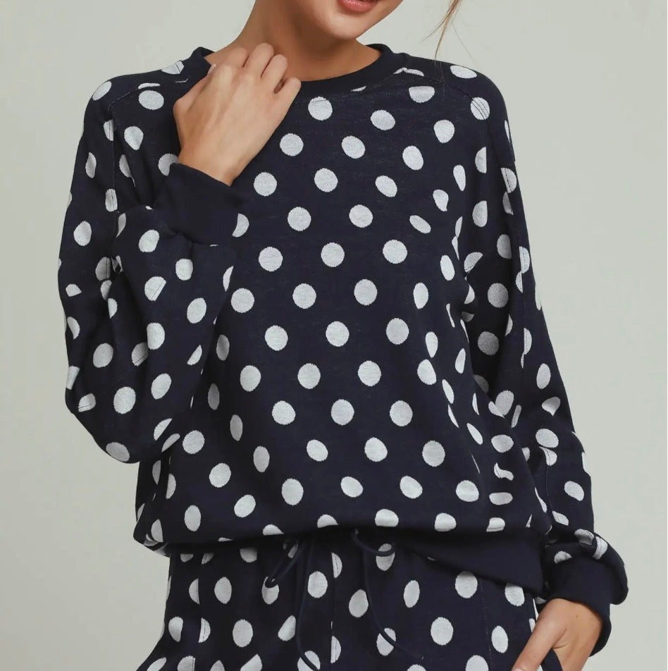 Polka Party Crewneck- Navy