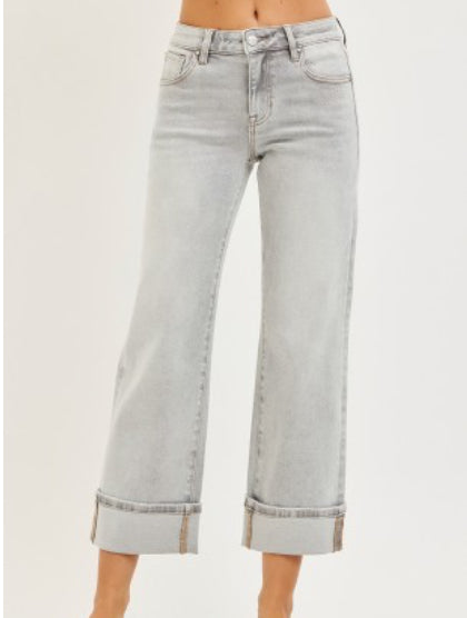 Risen Light Grey Straight Cuff Jeans