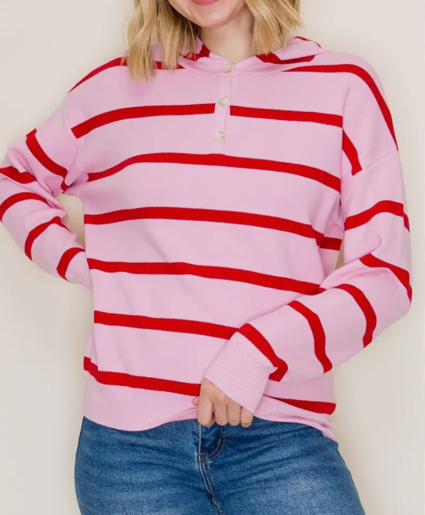 Pink/Red Striped Hoodie Sweater
