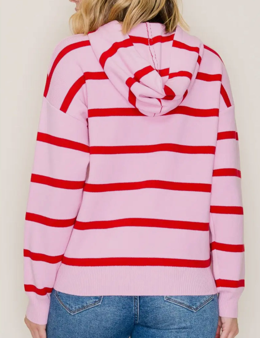 Pink/Red Striped Hoodie Sweater