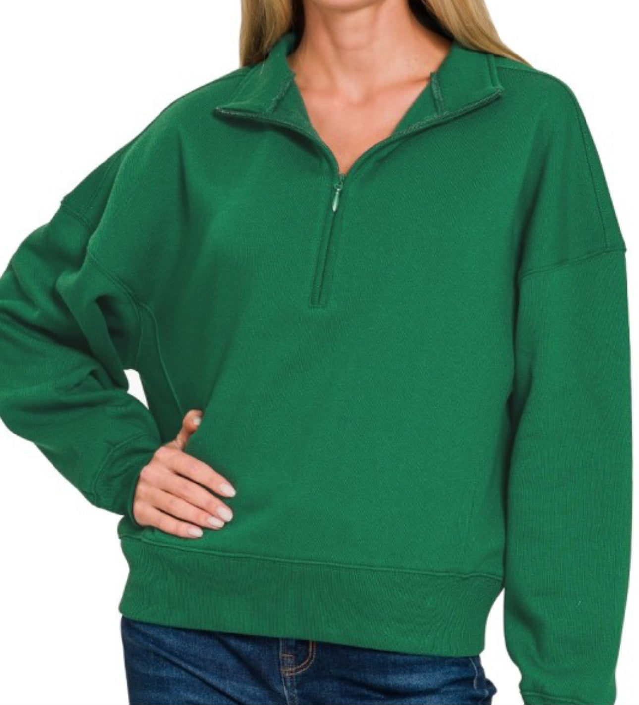 Plus Half Zip Sweatshirt- Hunter Green