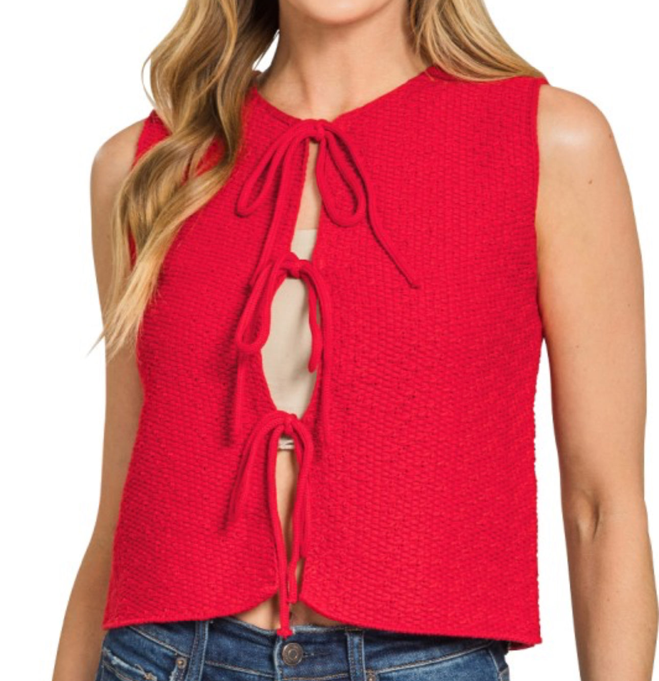 Red Tie Front Sweater Vest