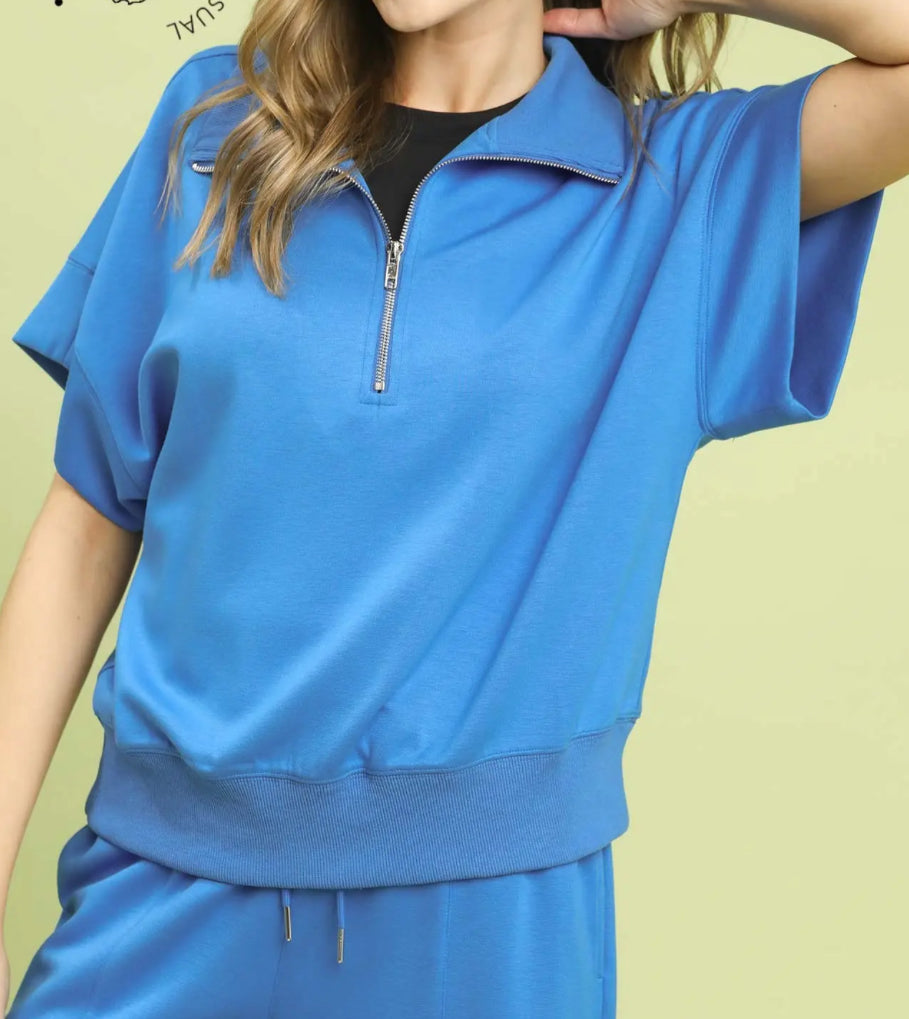 Sky Blue Luxeknit Half Zip Pullover