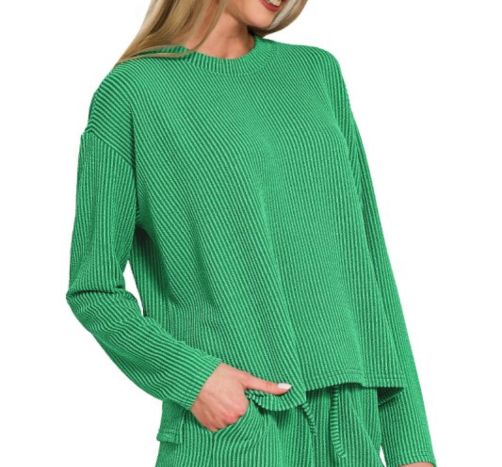 Ribbed Long Sleeve Set Top- Top Only