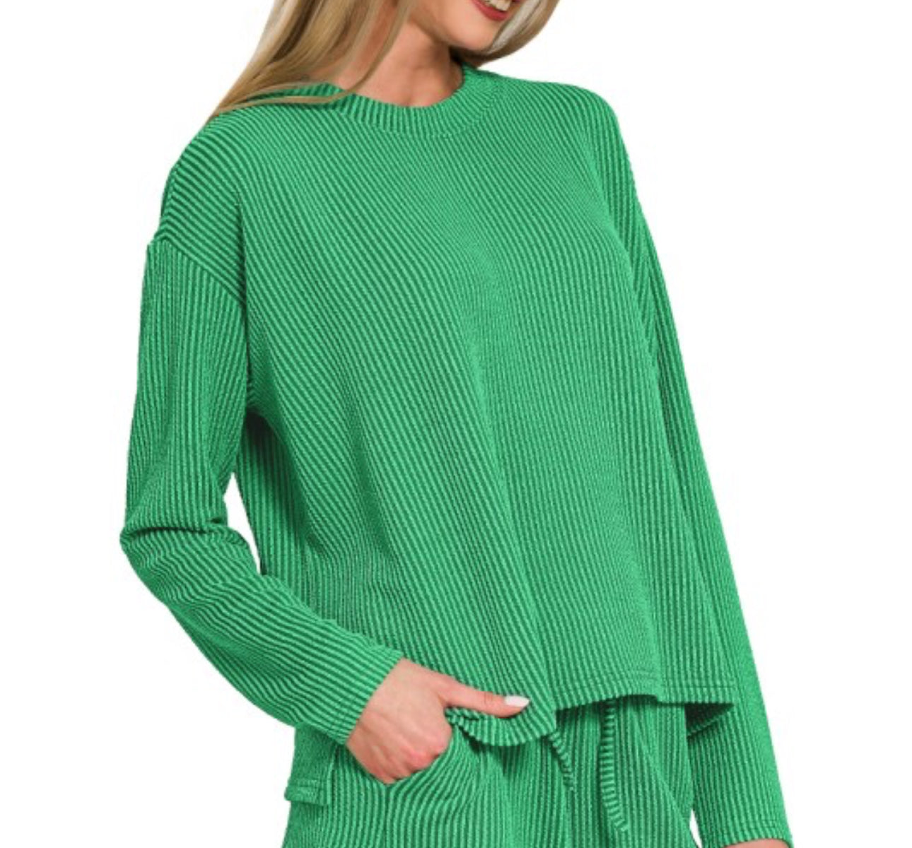 Ribbed Long Sleeve Set Top- Top Only