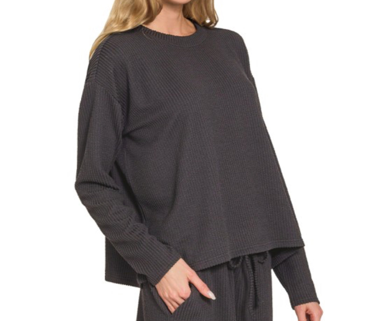 Ribbed Long Sleeve Set Top- Top Only