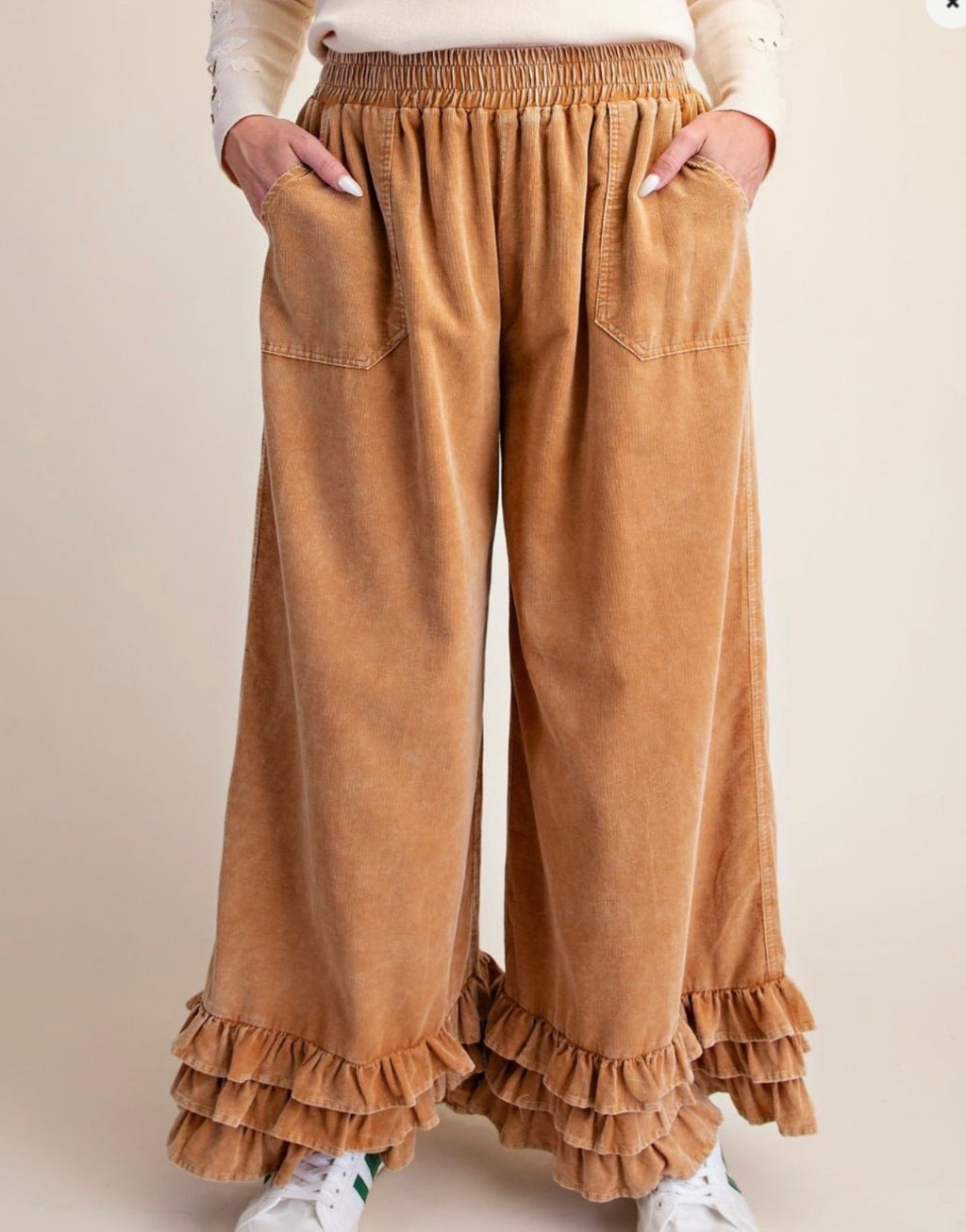Ruffle Around Pants- Camel