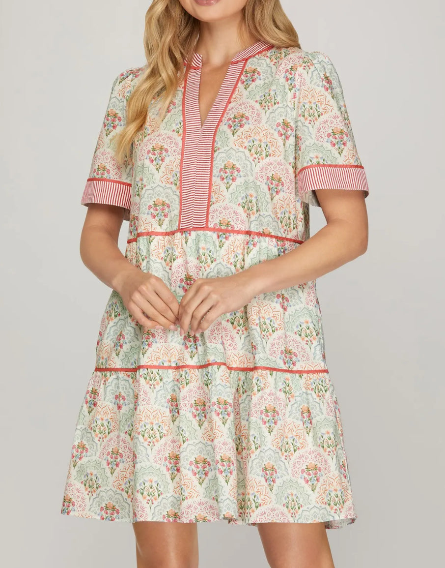 Pink/Coral Printed Dress