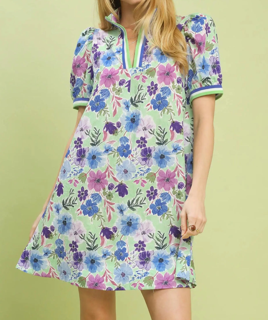 Blue/Mint Floral Print Dress