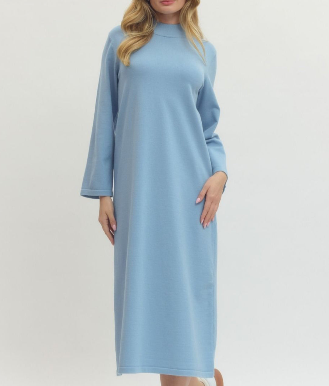 Ice Blue Mock Neck Maxi Dress